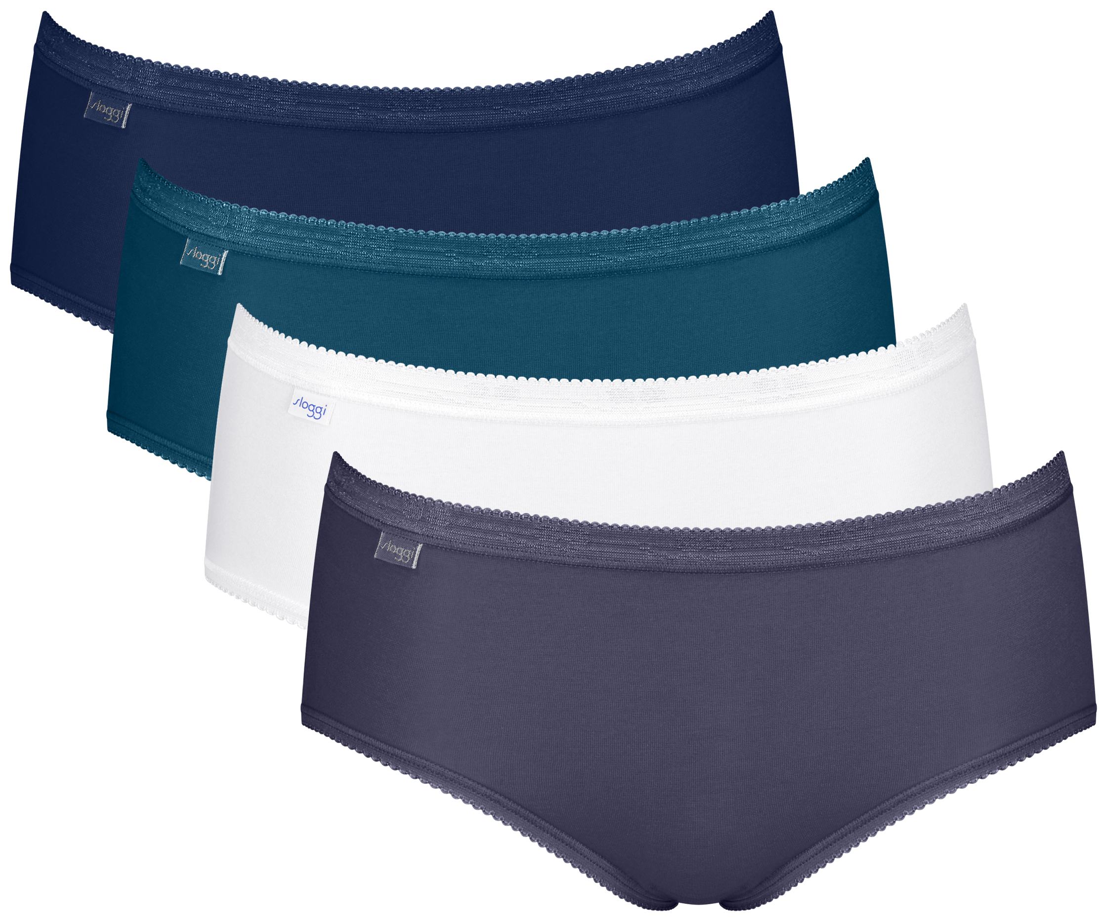 Sloggi Dames Basic+ Midi White/Blue 4-Pack